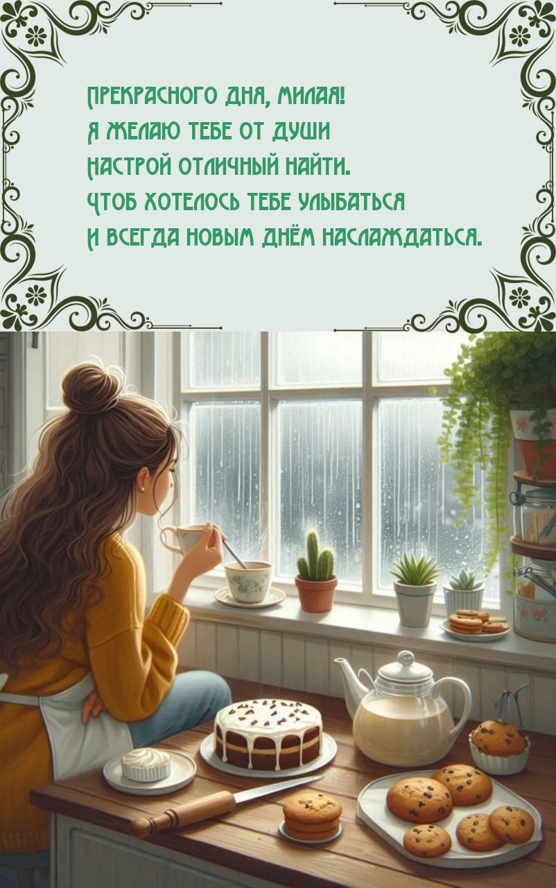 Прекрасного дня, милая! Я желаю тебе от души настрой отличный найти.