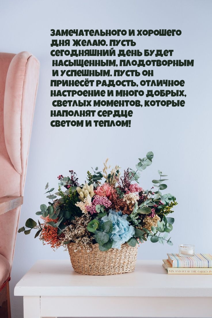 Замечательного и хорошего дня. Пусть сегодняшний день будет насыщенным