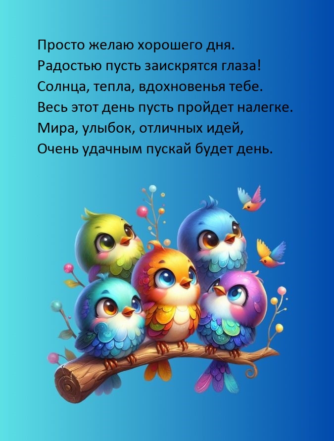 Просто желаю хорошего дня. Радостью пусть заискрятся глаза!