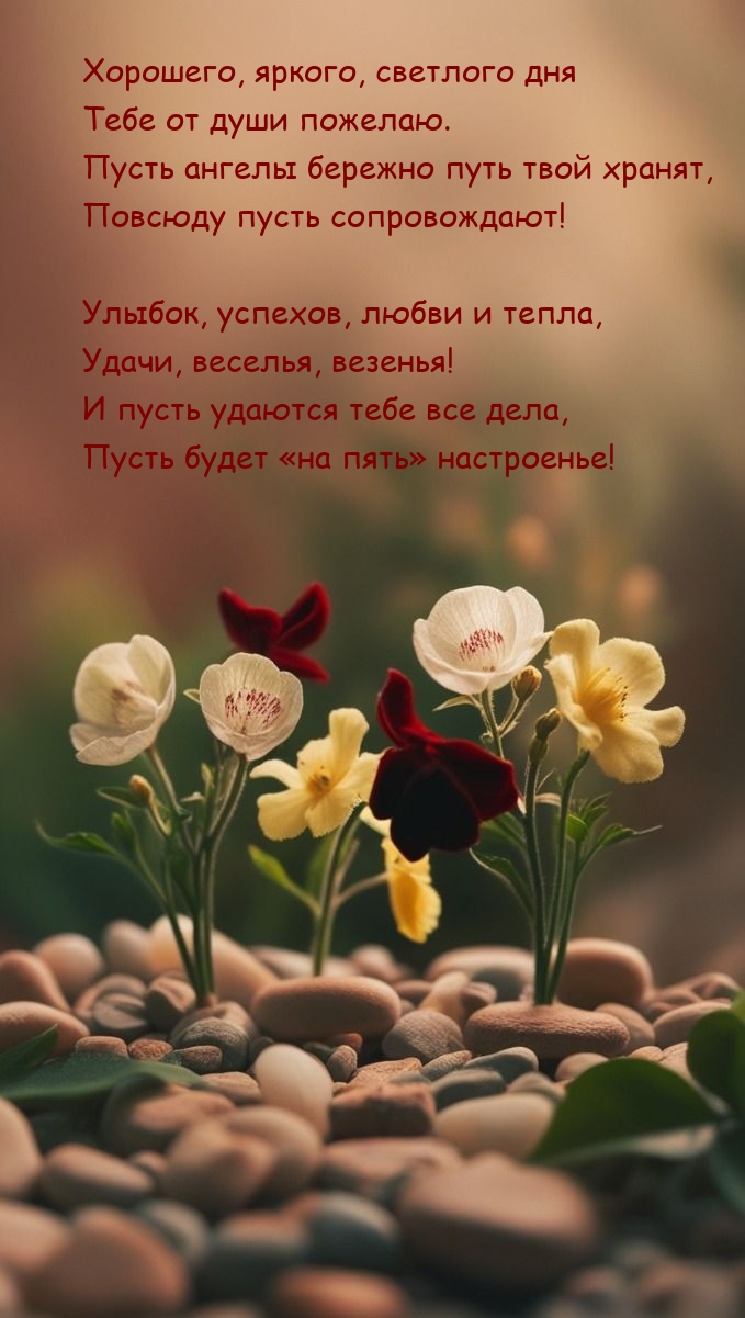 Хорошего, яркого, светлого дня тебе от души пожелаю.