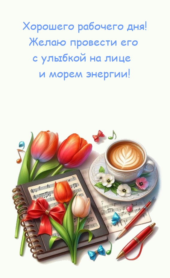 Хорошего рабочего дня! Желаю провести его с улыбкой на лице 